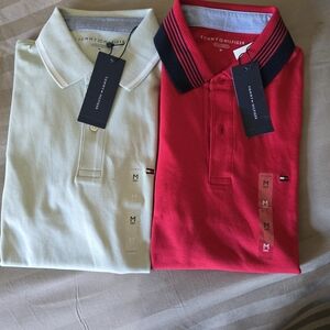 Tommy Hilfiger Men's Polo Shirts - Red and Light Green